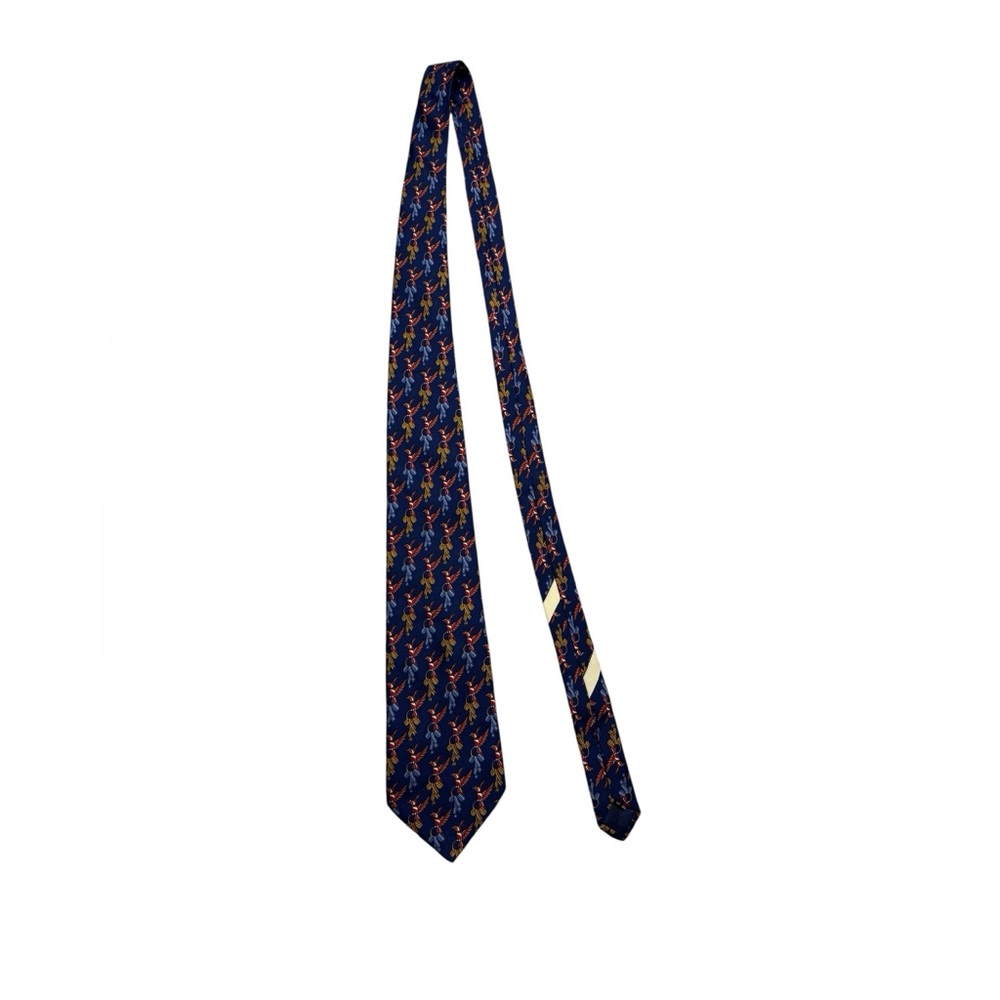 🕊️ Salvatore Ferragamo Silk Tie 🪶 Navy Blue Bird Print Luxury Designer Necktie